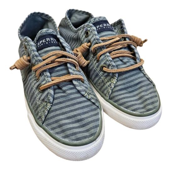 Olive Green Striped Sperry Topsiders size 9 - Picture 2 of 8